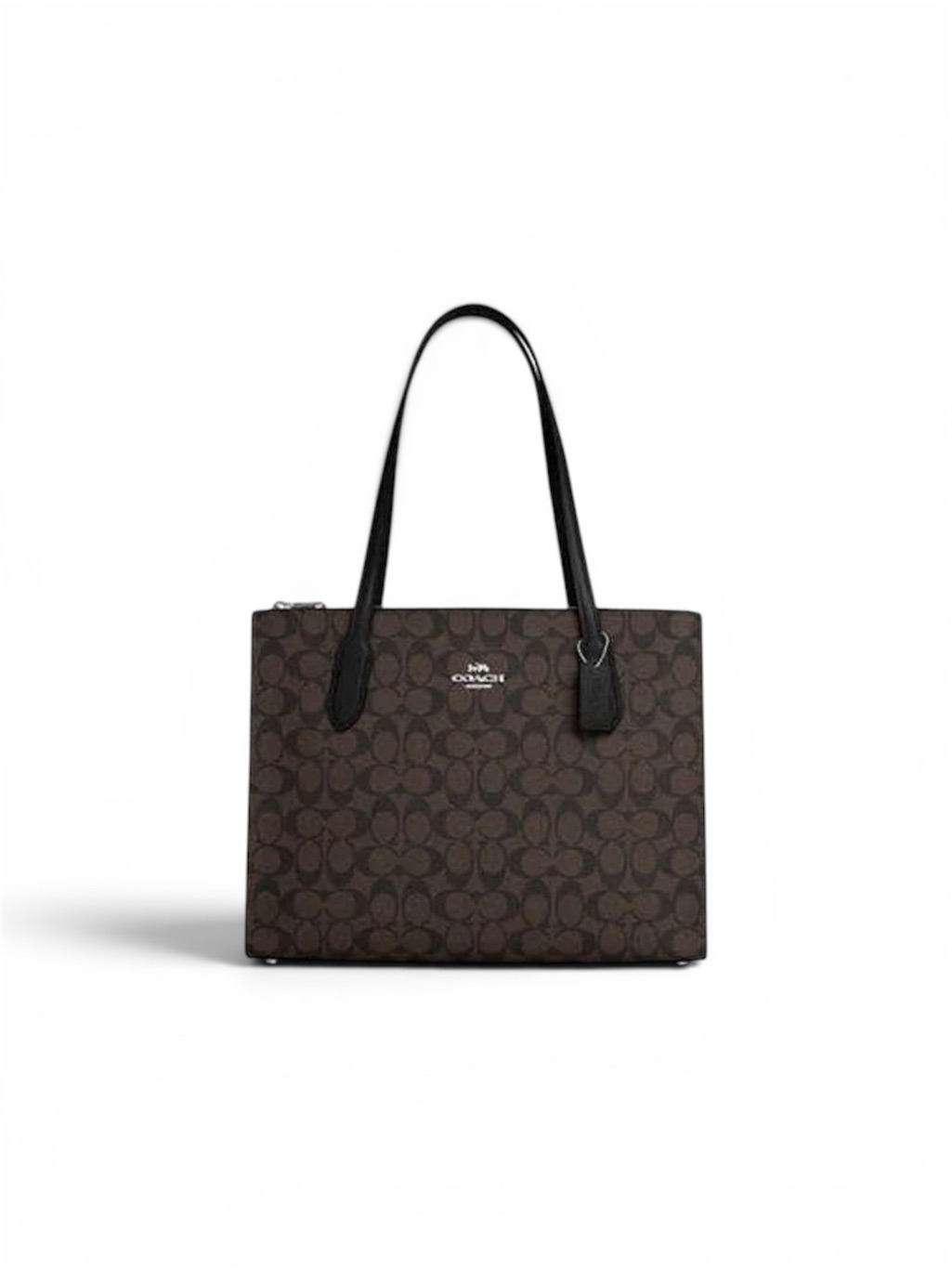 Nwt Coach Nina Signature Dark Brown Signature Canvas Tote With Black Trim